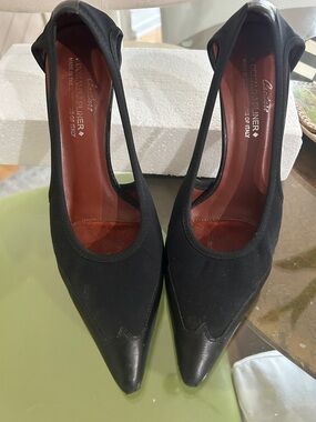 COUTURE Donald PLINER made in Italy  Black Pointed Slingback Pumps w Leather Toe